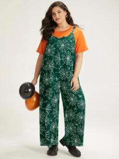 Halloween Spider Web Print Pocket Overall Cami Jumpsuit -Bloomchic Shop 383336788 jr