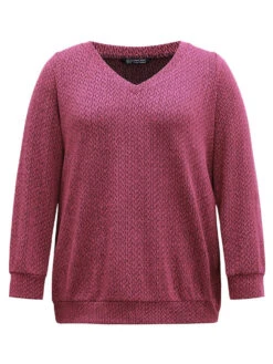 Solid Plisse Elastic Cuffs V Neck Sweatshirt -Bloomchic Shop 383502341 bw