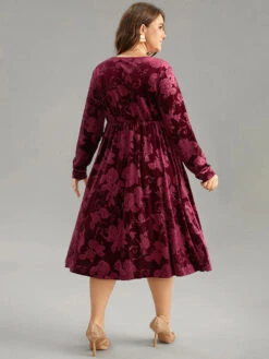 Velvet Jacquard Elastic Waist Ruched Dress -Bloomchic Shop 384024748 dx