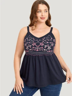 Floral Embroidered Ruffle Hem Cami Top -Bloomchic Shop 384565915 bk