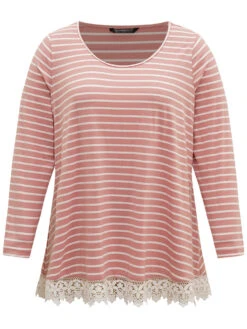 Striped Guipure Lace Crew Neck T-shirt 17 Striped Guipure Lace Crew Neck T-shirt -Bloomchic Shop 385095674 fn