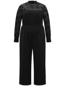 Halloween Anti-Wrinkle Spider Web Crochet Lace Mesh Jumpsuit -Bloomchic Shop 385113628 wy
