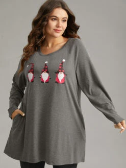 Santa Claus Print Long Sleeve T-shirt -Bloomchic Shop 386147918 nl 40615907 db61 4787 88a8 b5ca0bf2a1a1