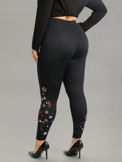 Christmas Print High Rise Skinny Leggings -Bloomchic Shop 386286227 xr