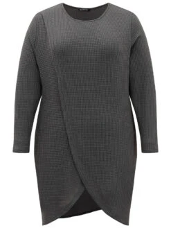 Waffle Knit Pocket Crew Neck Wrap T-shirt -Bloomchic Shop 386311974 tx