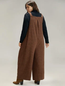 Solid Pocket Pleated Adjustable Straps Jumpsuit -Bloomchic Shop 387389190 qs