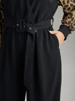 Leopard Patchwork Wrap Buckle Detail Belted Jumpsuit -Bloomchic Shop 388534483 np