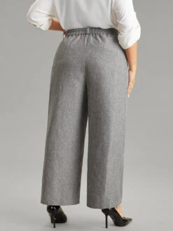 Heather Flap Detail Elastic Waist Wide Leg Pants -Bloomchic Shop 39031812 db