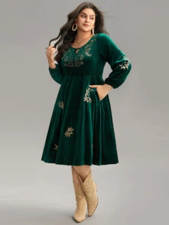 Boho Print Embroidered Velvet Keyhole Dress -Bloomchic Shop 392750898 bb