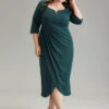 Solid Notched Pleated Wrap Hem Dress -Bloomchic Shop 393148371 mi
