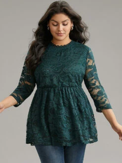 Lace Patchwork Mesh Elastic Waist T-shirt