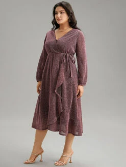 Plain Glitter Overlap Collar Ties Arc Hem Dress -Bloomchic Shop 394147140 bi