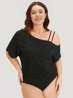 Plain One Shoulder Batwing Sleeve Cami Bodysuit 12 Plain One Shoulder Batwing Sleeve Cami Bodysuit -Bloomchic Shop 394582913 yx