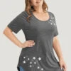 Star Print Split Arc Hem T-shirt 1 Star Print Split Arc Hem T-shirt -Bloomchic Shop 394710518 xr e71675f7 3dc8 45c7 aa19 816bdfb106ec