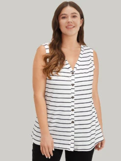 Striped Print Button Through Tank Top -Bloomchic Shop 394732511 gc dd865516 9c60 4503 96a2 98fd10aaf181