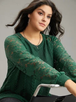 Guipure Lace Cable Knit Raglan Sleeve Sweatshirt -Bloomchic Shop 394830467 jc