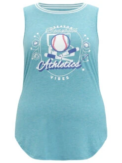 Baseball & Letter Print Arc Hem Contrast Trim Tank Top -Bloomchic Shop 395502908 yj