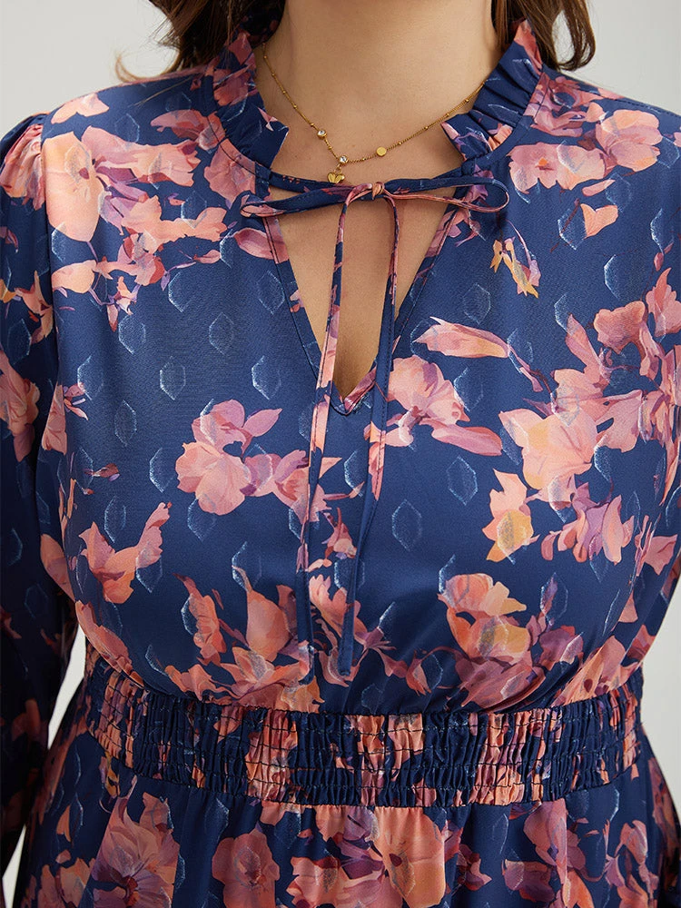 Floral Print Shirred Frill Trim Ties Dress 10 Floral Print Shirred Frill Trim Ties Dress - Image 8