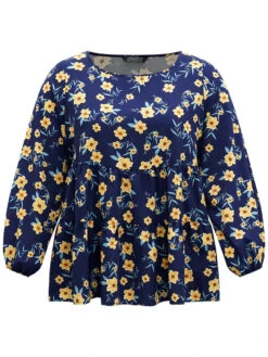 Floral Print Lantern Sleeve Gathered Blouse -Bloomchic Shop 396811028 wd