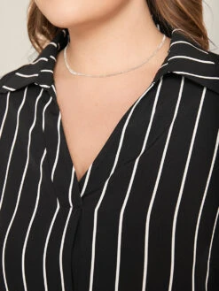 Striped Contrast V Neck Asymmetrical Hem Blouse -Bloomchic Shop 397150806 rr