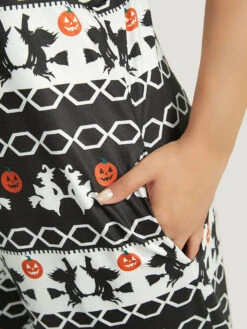 Halloween Witch & Pumpkin Pattern Striped Jumpsuit -Bloomchic Shop 398911823 tw