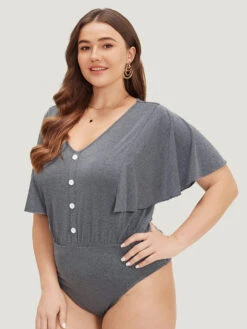 Plain Button Detail Flutter Sleeve Bodysuit 13 Plain Button Detail Flutter Sleeve Bodysuit -Bloomchic Shop 399338068 jq