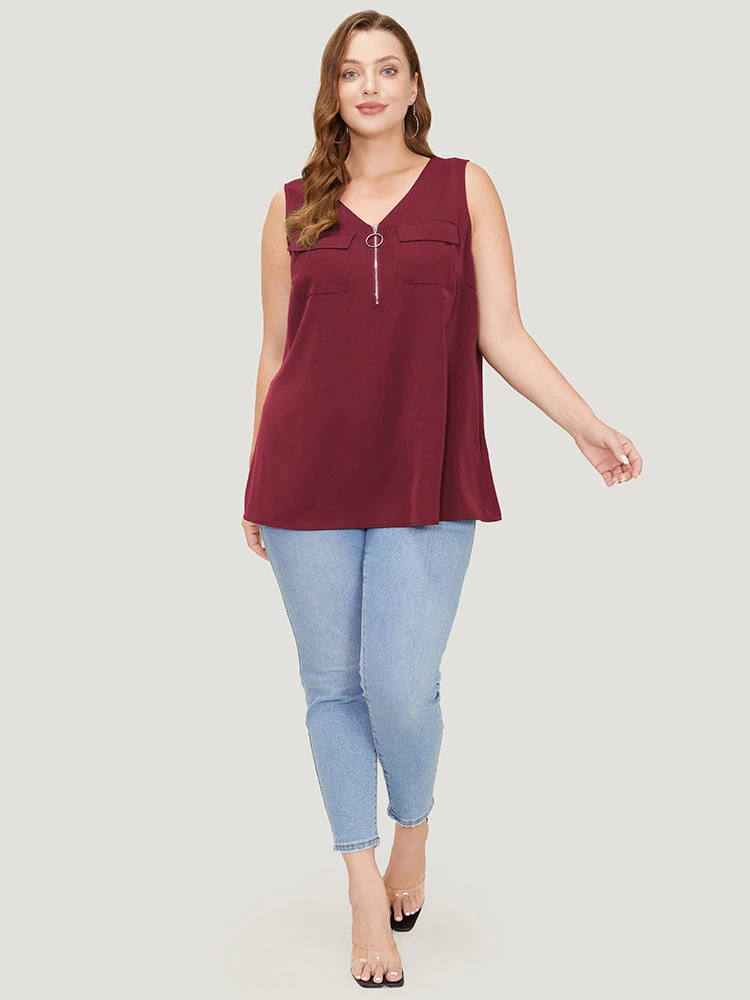 Solid Half Zipper Flap Detail Tank Top 17 Solid Half Zipper Flap Detail Tank Top - Image 15