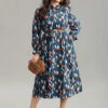 Allover Print Stand Collar Pocket Ruffles Dress -Bloomchic Shop 399652965 tn