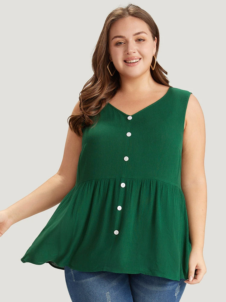 Plain Flutter Hem Button Detail Tank Top 3 Plain Flutter Hem Button Detail Tank Top