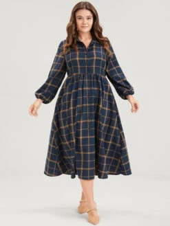 Plaid Button Up Pocket Shirt Collar Flutter Hem Dress Without Belt -Bloomchic Shop 3 23b716bc de8d 4c39 a505 f51c468b5f11