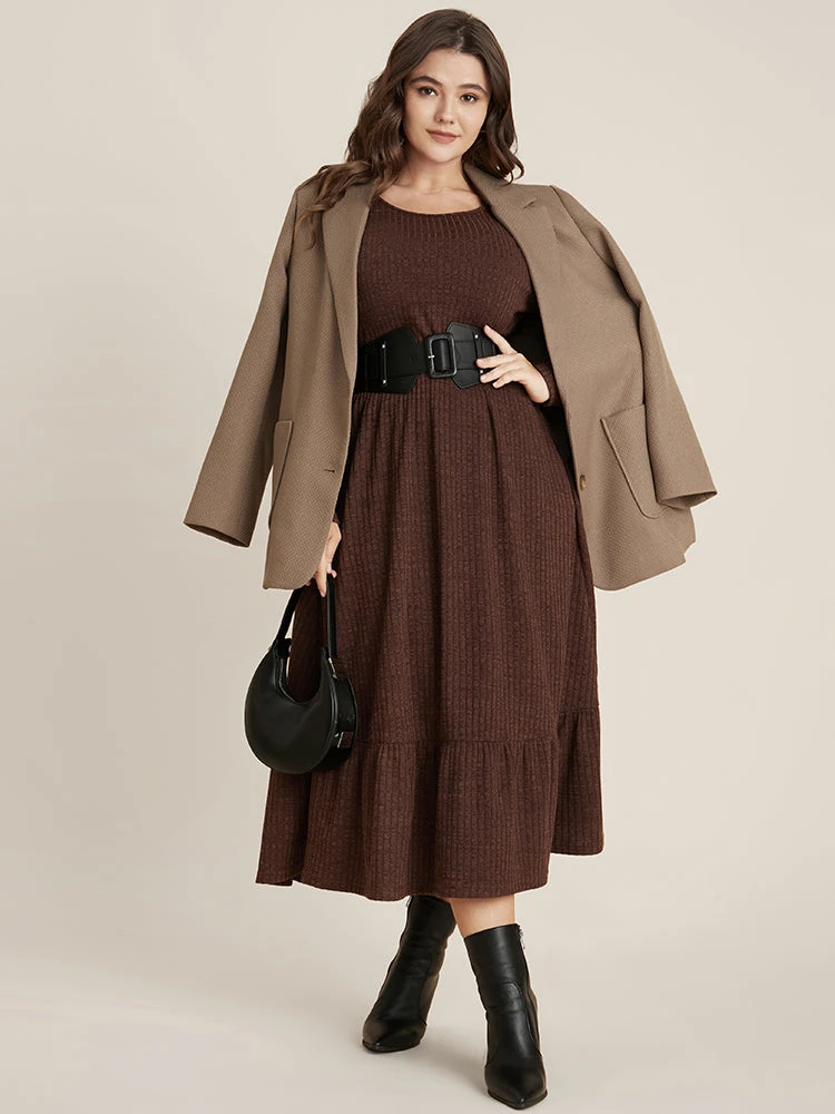 Solid Pocket Rib Knit Ruffle Hem Dress Without Belt 6 Solid Pocket Rib Knit Ruffle Hem Dress Without Belt - Image 4