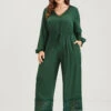 Plain Pocket Button Lantern Sleeve Lace Hem Tie Jumpsuit -Bloomchic Shop 3 de9ba189 37a7 463c 9607 bdacc3118041