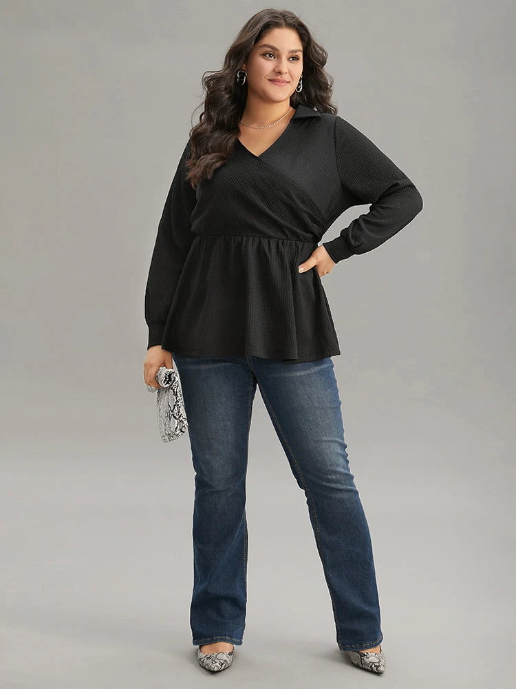 Plain Wrap Elastic Waist Texture Jacquard Blouse 5 Plain Wrap Elastic Waist Texture Jacquard Blouse - Image 3