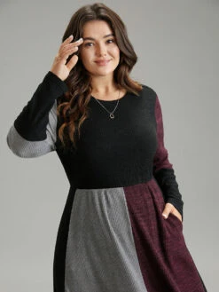 Rib Knit Colorblock Contrast Pocket Dress 13 Rib Knit Colorblock Contrast Pocket Dress -Bloomchic Shop 402458454 ho