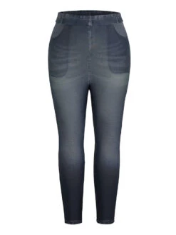Denim Effect Print Pocket High Rise Leggings -Bloomchic Shop 403027665 mk