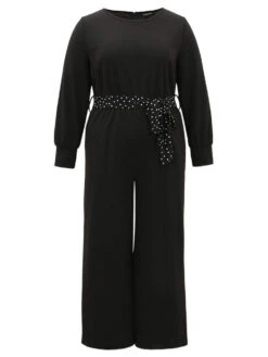 Polka Dot Belted Pocket Elastic Waist Jumpsuit -Bloomchic Shop 403322137 xb