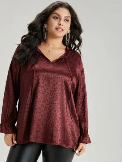 Solid Knot Neck Frill Trim Flutter Sleeve Blouse -Bloomchic Shop 404116762 bb