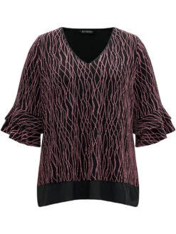 Lurex Layered Ruffle Sleeve Patchwork Blouse -Bloomchic Shop 404152067 mb