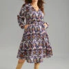 Boho Print Overlap Collar Elastic Waist Belted Dress -Bloomchic Shop 405099252 vh