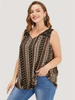 Bandana Print Tassels Lace Tank Top -Bloomchic Shop 405150749 xq