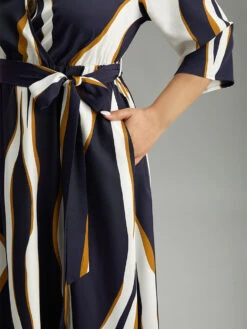 Water Ripple Belted Overlap Collar Pocket Dress -Bloomchic Shop 405824512 sm