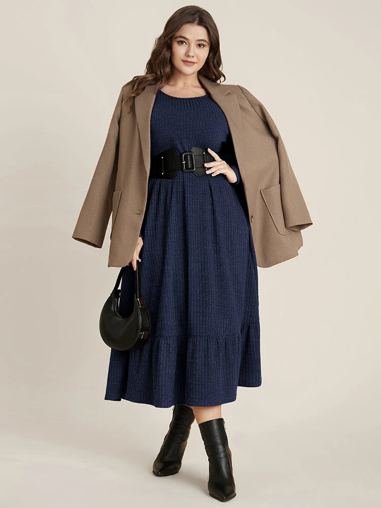 Solid Pocket Rib Knit Ruffle Hem Dress Without Belt 21 Solid Pocket Rib Knit Ruffle Hem Dress Without Belt - Image 19