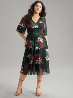 Floral Mesh Patchwork Elastic Waist Dress -Bloomchic Shop 406250966 ai b3c38fb6 d20f 4754 bb44 520b6d9e6e05