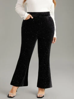 Velvet Glitter Patchwork Pocket Flare Leg Pants