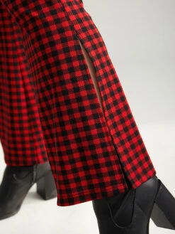 Gingham Bootcut Split Hem Metal Detail Pants 14 Gingham Bootcut Split Hem Metal Detail Pants -Bloomchic Shop 407027850 jn