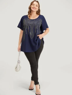 Plain Rhinestones Detail Ruffles Sleeve Blouse -Bloomchic Shop 407236236 sg