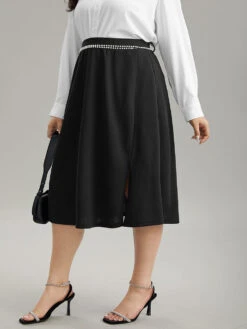 Plain Pearl Beaded Detail Split Side Skirt 11 Plain Pearl Beaded Detail Split Side Skirt -Bloomchic Shop 409536405 pi