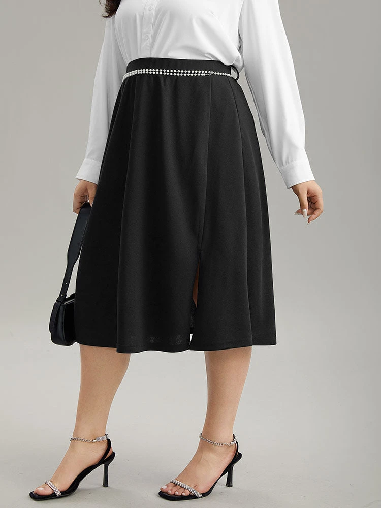 Plain Pearl Beaded Detail Split Side Skirt 5 Plain Pearl Beaded Detail Split Side Skirt - Image 3