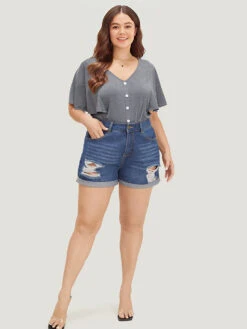 Plain Button Detail Flutter Sleeve Bodysuit 14 Plain Button Detail Flutter Sleeve Bodysuit -Bloomchic Shop 409562979 ii