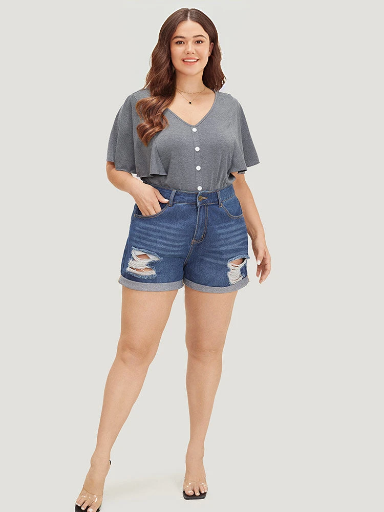 Plain Button Detail Flutter Sleeve Bodysuit 6 Plain Button Detail Flutter Sleeve Bodysuit - Image 4